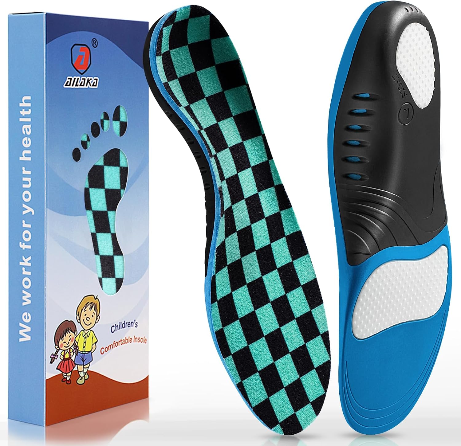 Ailaka Kids Orthotic Arch Support Shoe Insoles, Plantar Fasciitis Cushioning Athletic Inserts for Flatfoot Pain Relief Running Walking
