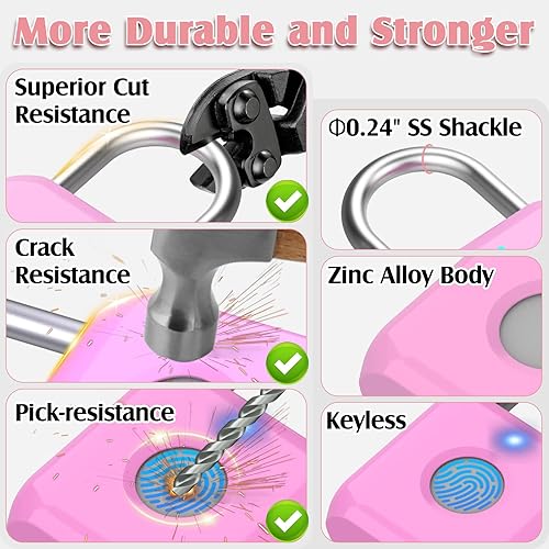 Miniatura 4 de Pothunder Candado de huellas dactilares, cerradura de casillero, cerradura de combinación, bloqueo de huellas dactilares con liberación de