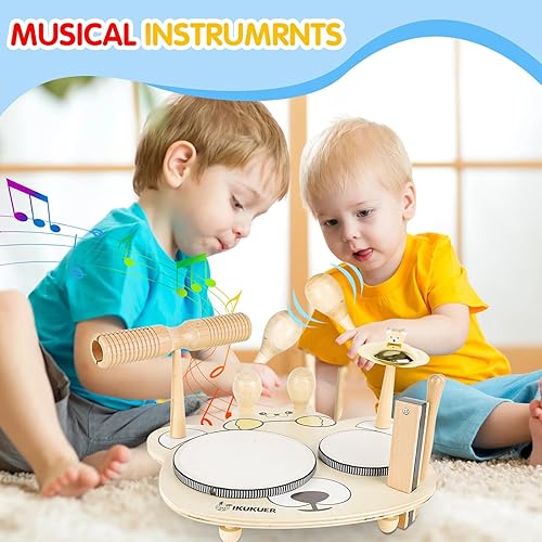 Miniatura 5 de Juego de instrumentos musicales para niños pequeños, instrumentos de percusión de madera 9 en 1 para niños, instrumentos musicales Montessori para