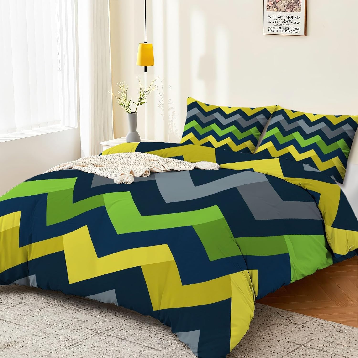 Duvet Cover Sets Modern Art Dots Arrows Reversible Bedding Printed Comforter Sets, Full Size 80"x90" Bedding for Kids Boys Girls Adult, Quilt Cover with Zipper Closure 4 Ties, Blue