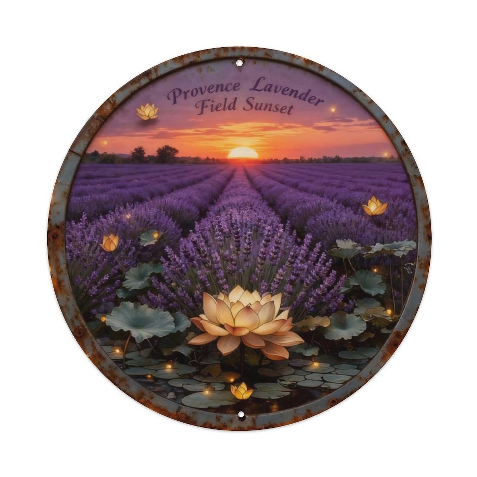 Provence Lavender Field Sunset Metal Tin Sign Plaque