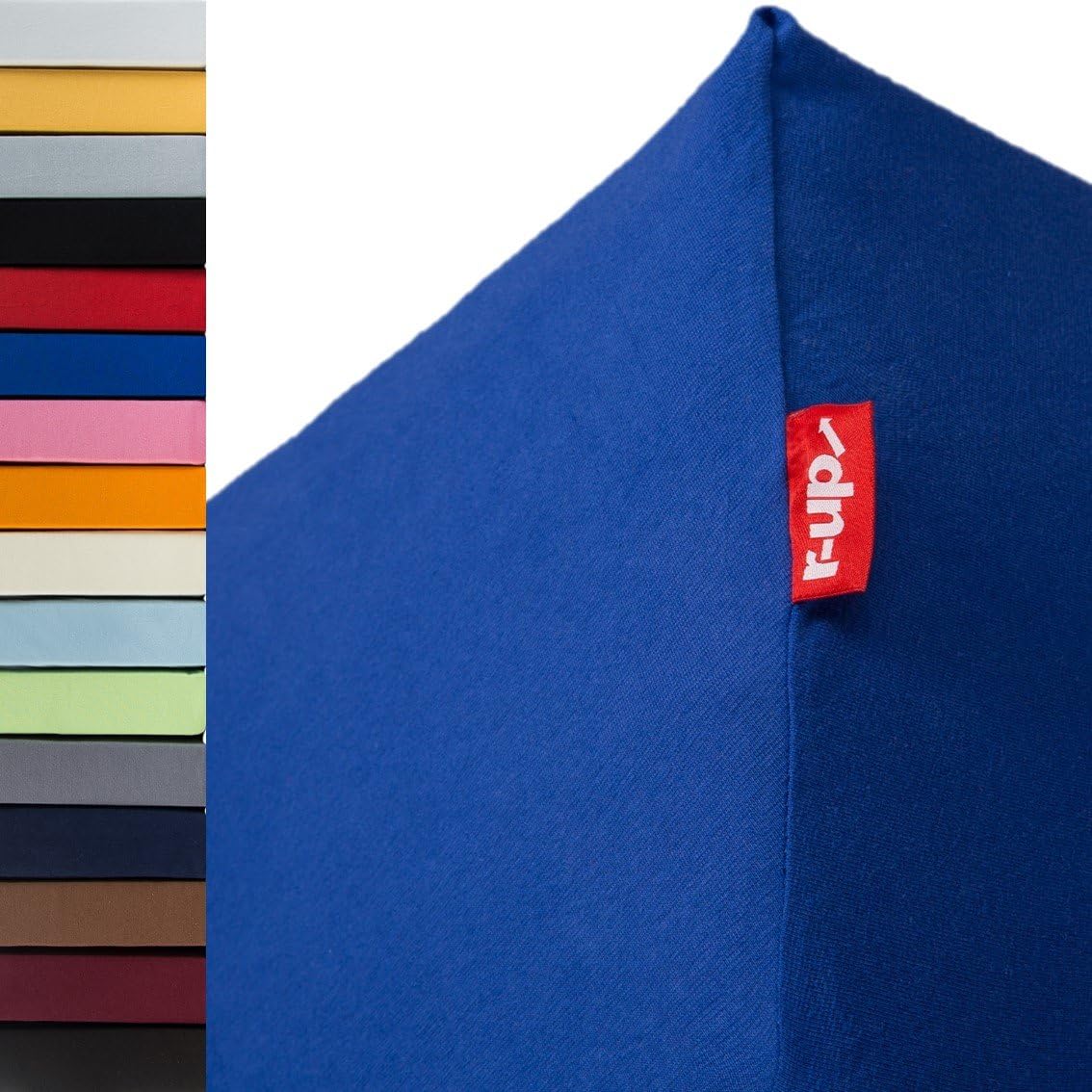 r-up Fits fitted sheet 90 x 200 - 100 x 200 to 35 cm height, many colours, 100% cotton, 130 g/m², Oeko-Tex, stress-, also for high mattresses (royal blue)