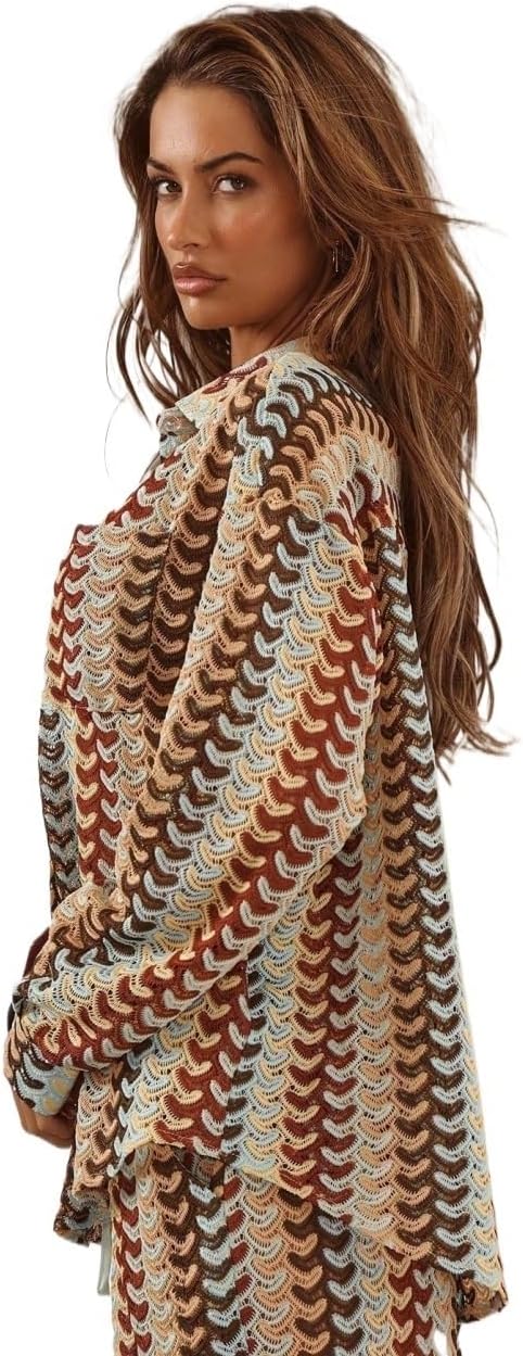 Womens Patterned Long Sleeve Kimono Cute Sexy Summer Beach Swimwear Cover Up Stripe Fall Spring cover ups for swimwear