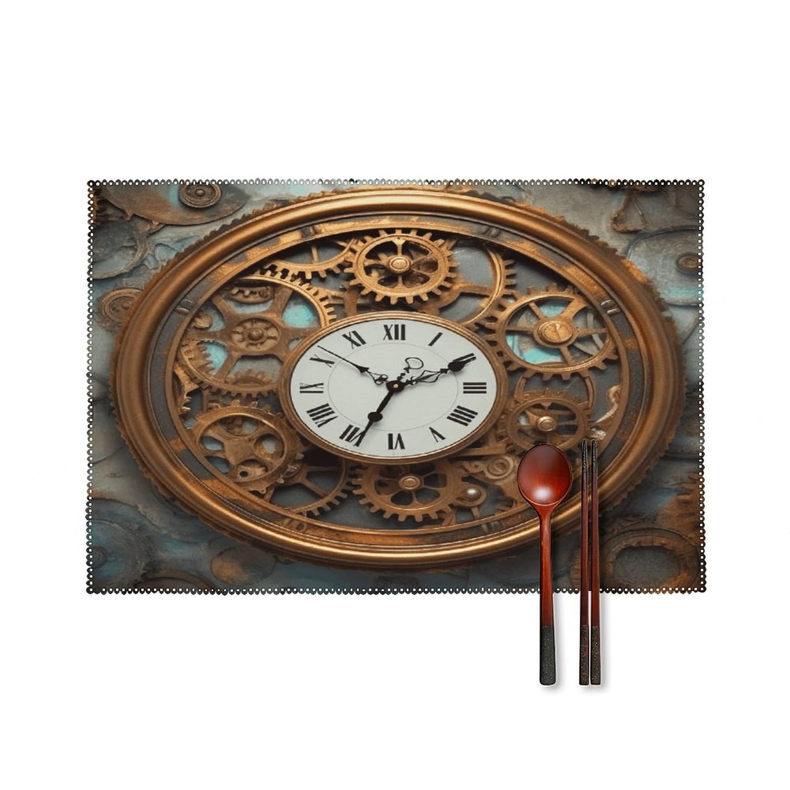 Rusty Steampunk Clock Placemats Set of 6 Non-Slip Stain Resistant Indoor Outdoor Table Mat Washable Cloth Place Mat Fashion Kitchen Placemat for Dining Table Decoration 17.7x11.8 in
