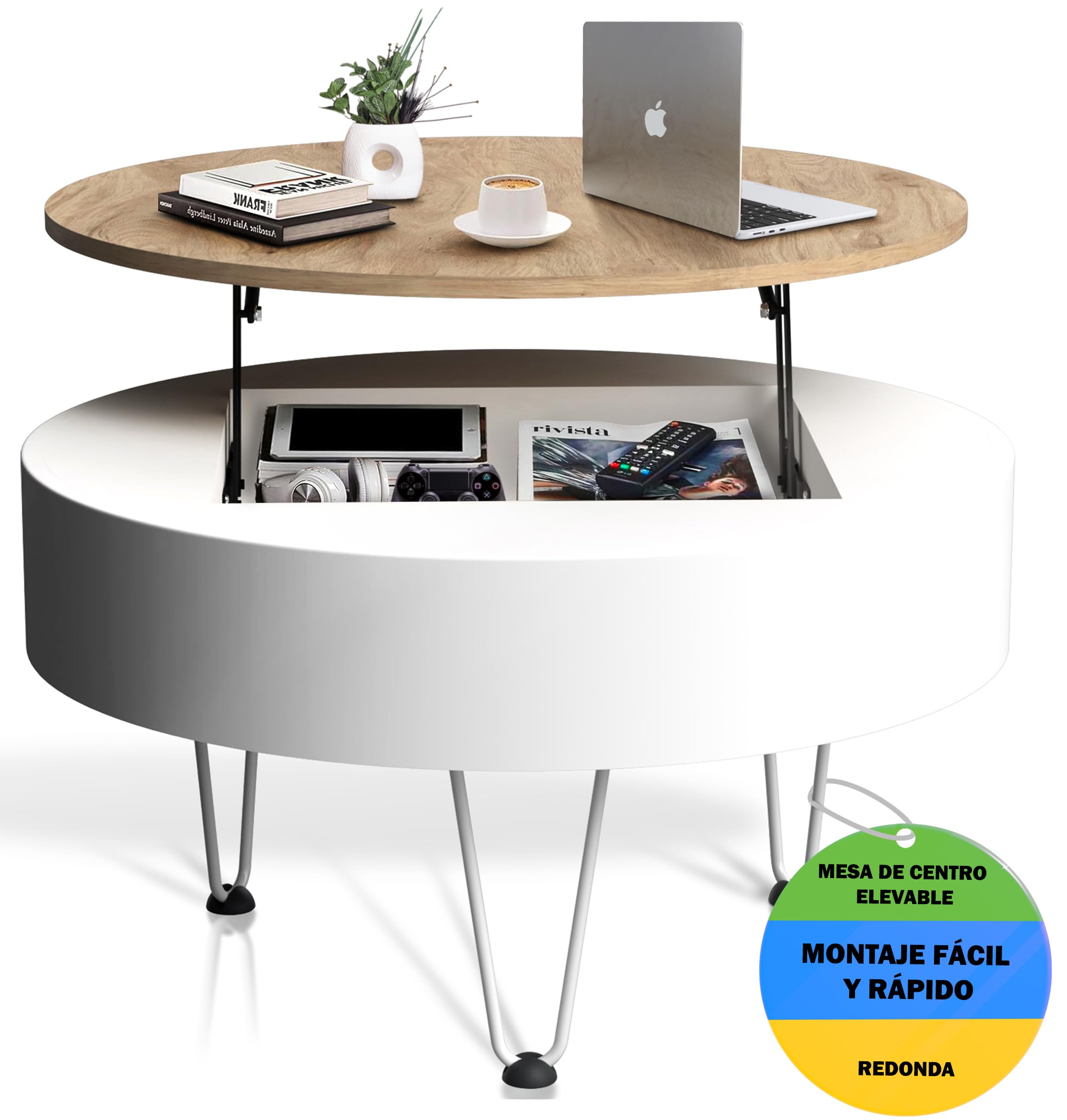 BLUSIA Mesa de Centro Elevable-Mesa de Centro Salon-Mesa Elevable Salon-Mesa Elevable y Extensible-Mesa Salon-Mesa Centro Blanca-Mesa Elevable Moderna-Mesa Redonda