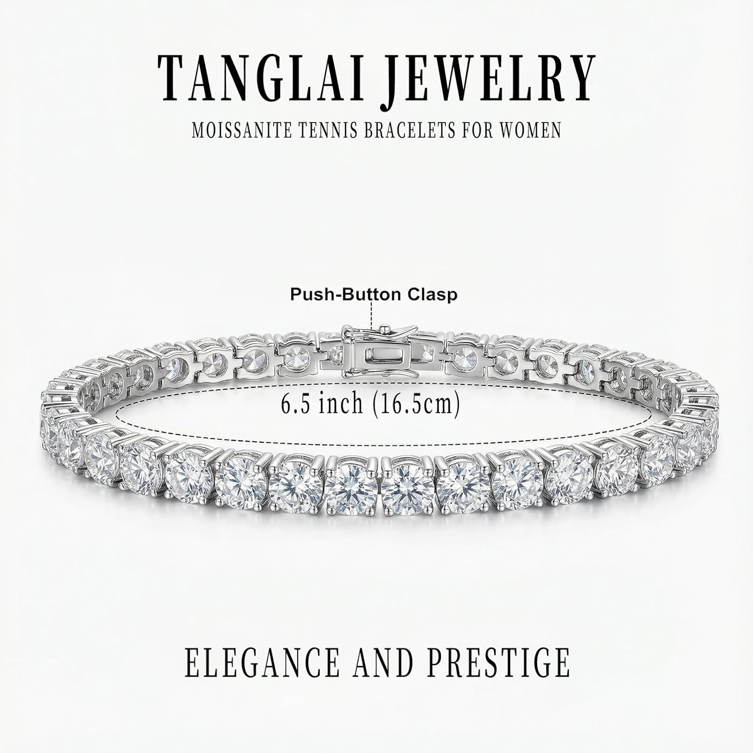 Valentine's Day Gifts Moissanite Tennis Bracelet For Women,Platinum Plated Silver Bracelet,VVS1,Hypoallergenic,Bezel 6.5In,with Gift Box,Birthday Anniversary Jewelry for Wife, Mom and Her.