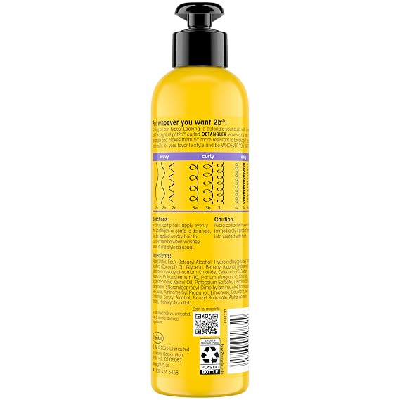 got2b Curled Detangler, Leave-In Detangler for Curly Hair | Leave-in curl detangler; easy slip, detangles in one step; type 2-4 wavy, curly & coily hair; vegan; Aloe, Vit E, Argan Oil