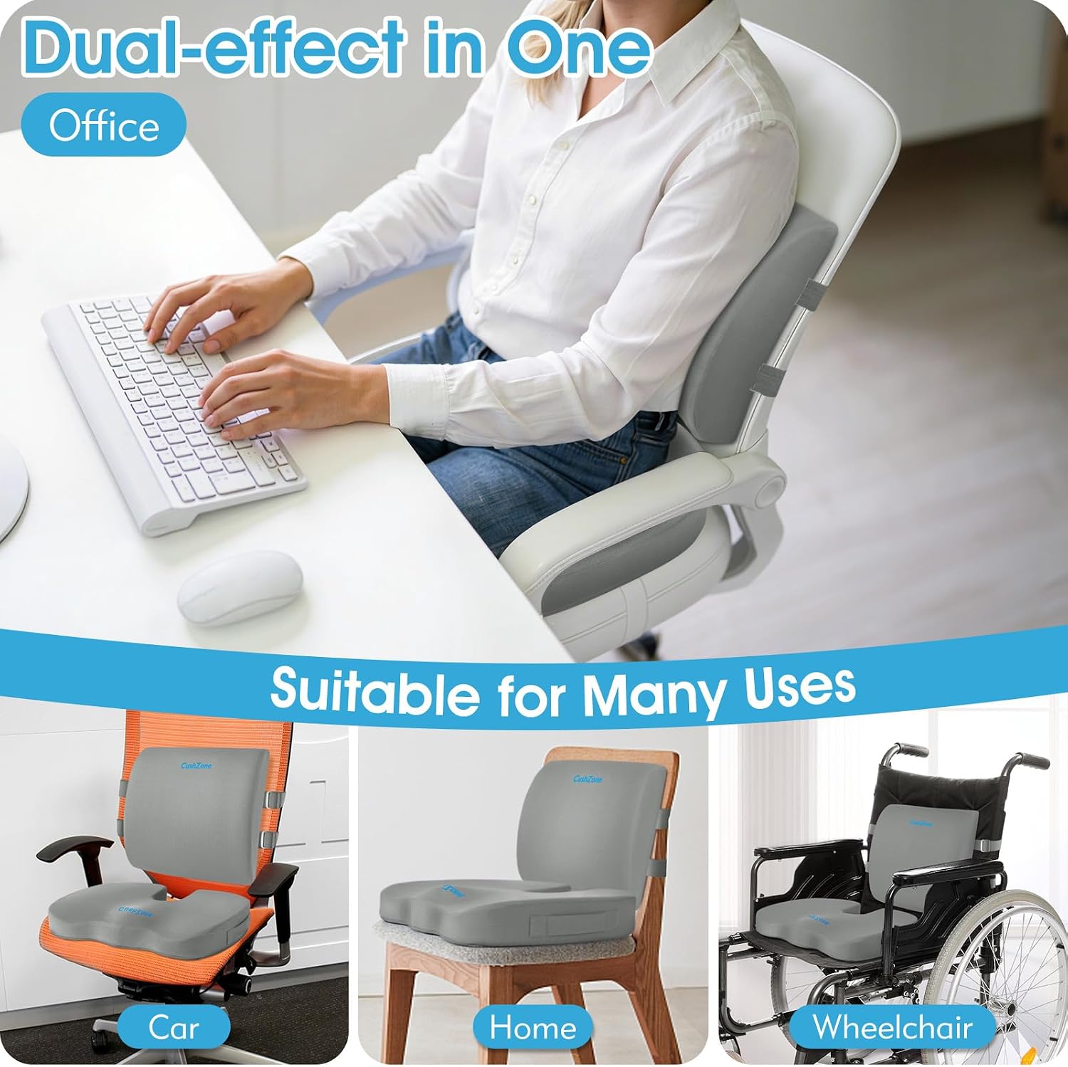 X-Large Seat Cushion and Lumbar Pillow for Office Chair Light Grey thumbnail