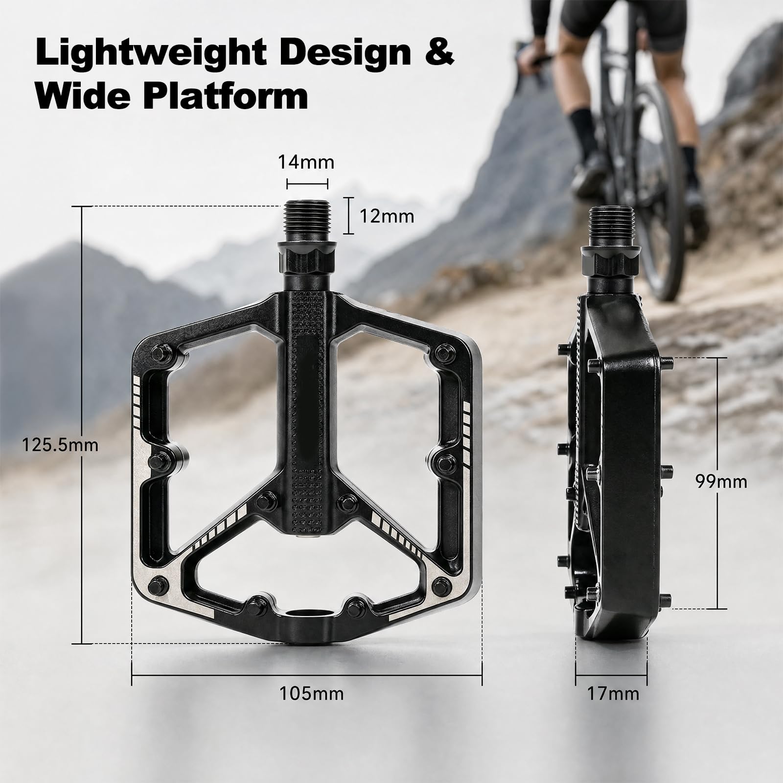 VINATO Pedali Mtb Pedali Bicicletta Alluminio Pedali a piattaforma leggeri e larghi con due cuscinetti sigillati DU Pedali da bici da 9/16 pollici