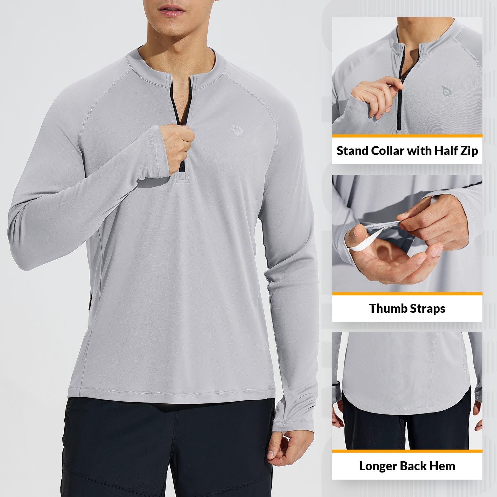 BALEAF Camisas UPF 50+ protección solar UV manga larga sudadera con capucha cremallera 1/4