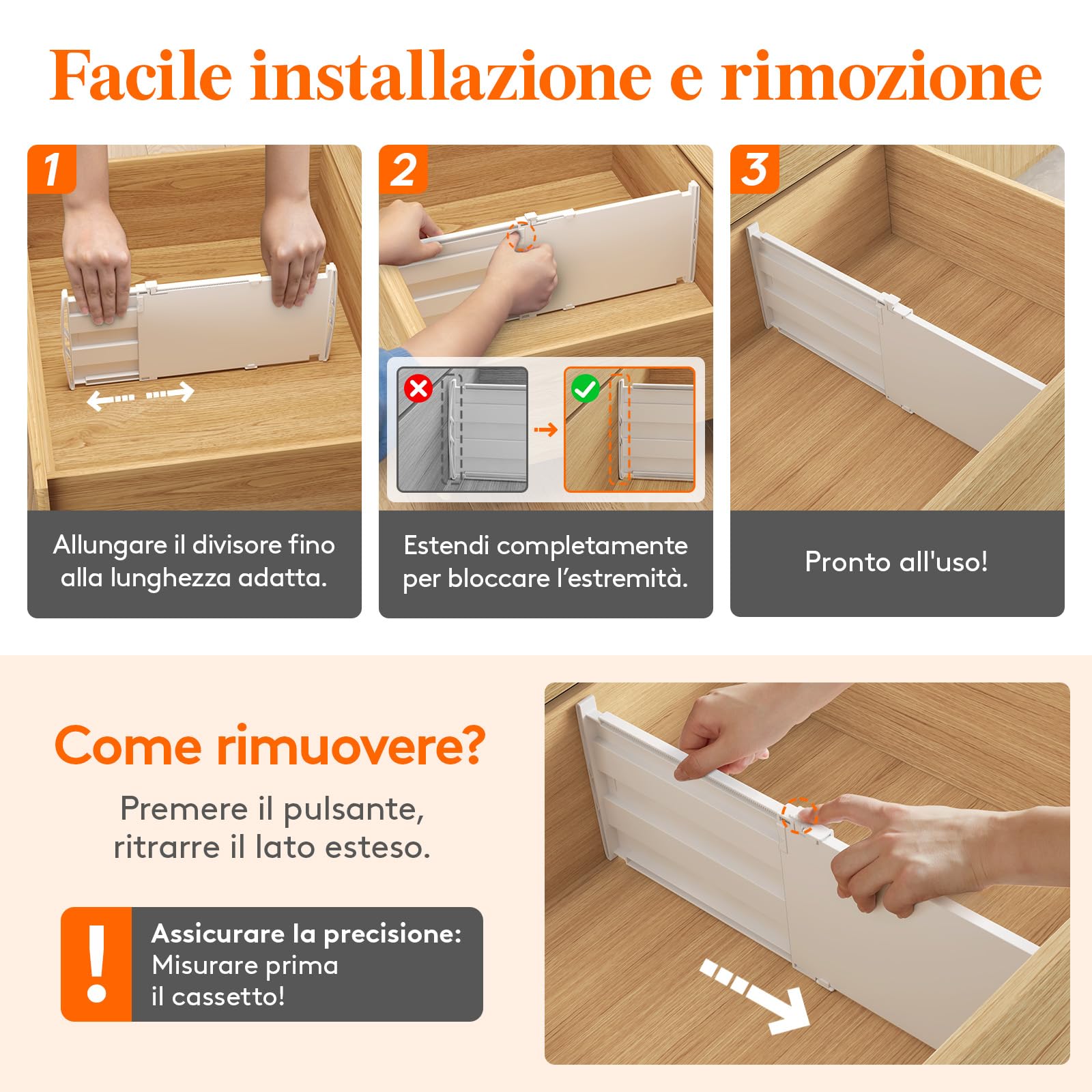 Lifewit Divisori per Cassetti Regolabili, Organizer per Armadio Salvaspazio, Separatore per Armadio, Cucina, Camera da Letto, Confezione da 8, Altezza 20.5 cm, 35-55 cm, Bianch