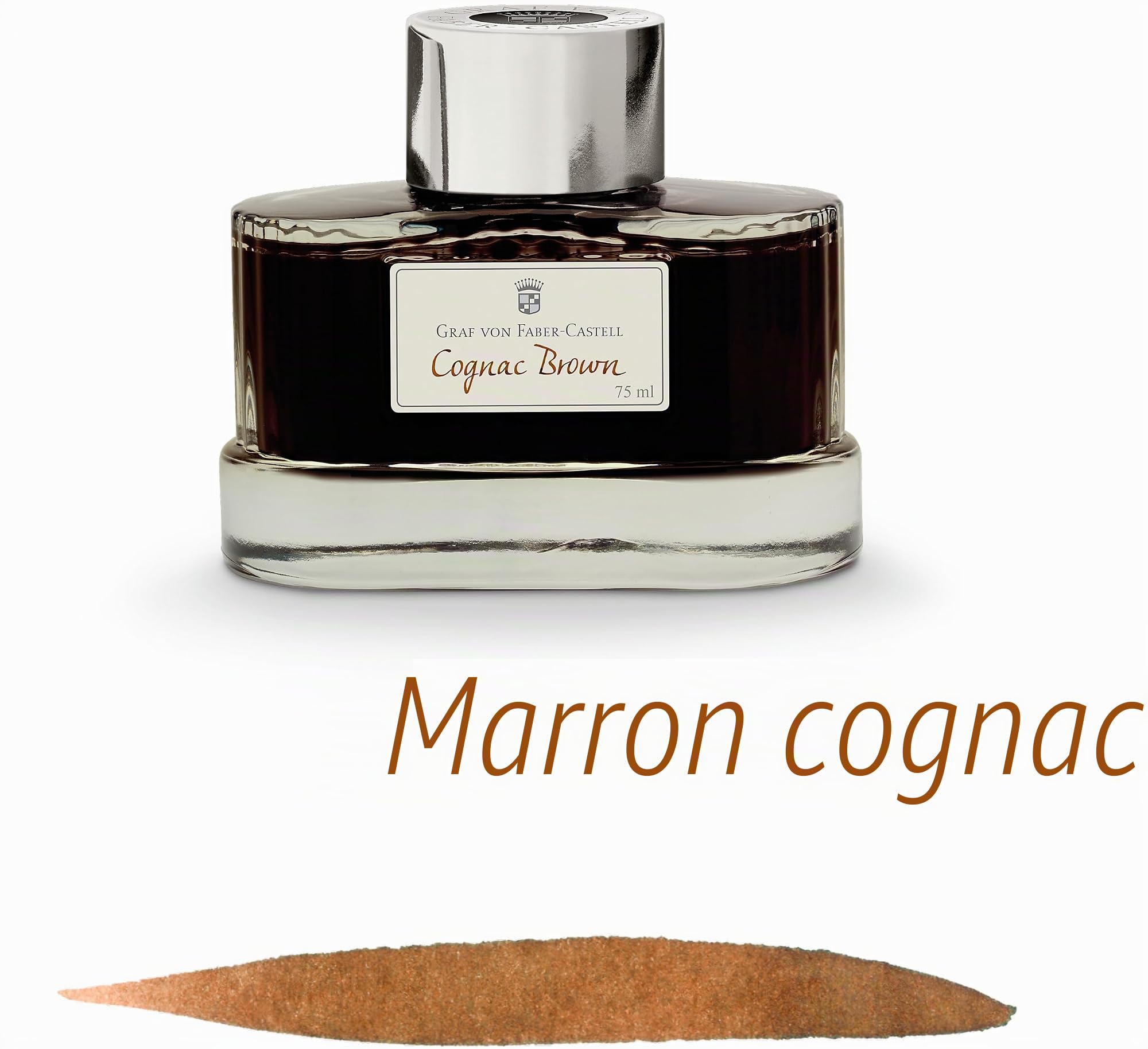 Graf von Faber-Castell 141016 - Encrier Cognac Brown, 75 ml, encre indélébile dans un encrier élégant | Encre pour stylo plume indélébile avec une intensité de couleur brillante dans un récipient d'encre élégant