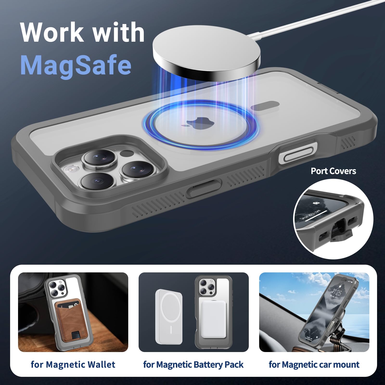 Magnetic for iPhone 16 Pro Max Case, [Compatible with MagSafe][Military Grade Drop Protection][Heavy Duty Protection][Non-Slip][Shockproof] 2-Layer Durable Bumper Phone Case 6.9''-Gray