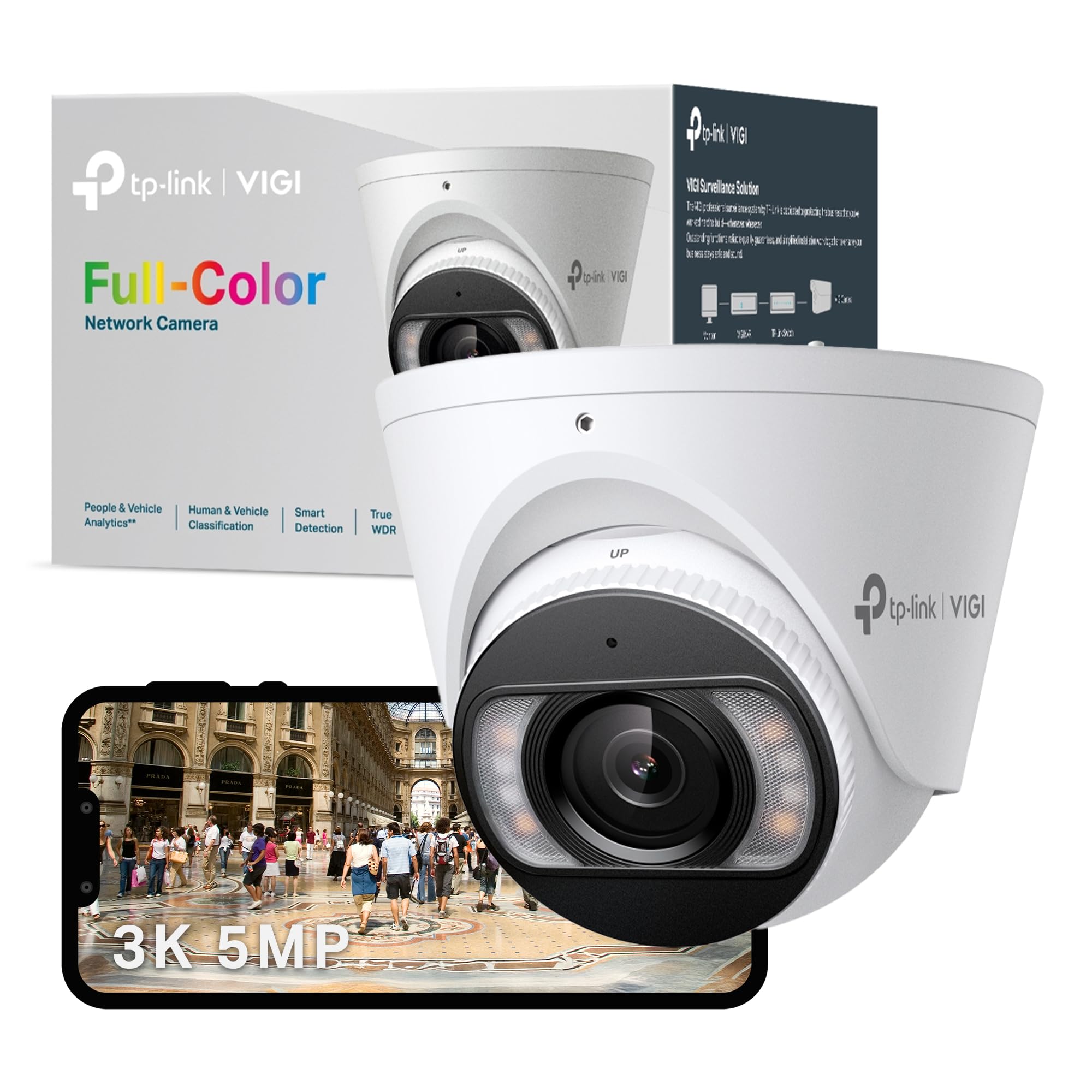 VIGI InSight S455(2.8mm) 5MP Full-Color Turret Network Camera, PoE Support, Ultra HD CCTV Camera, People & Vehicle Analytics, Human & Vehicle Classification, Two-Way Audio, Active Defence