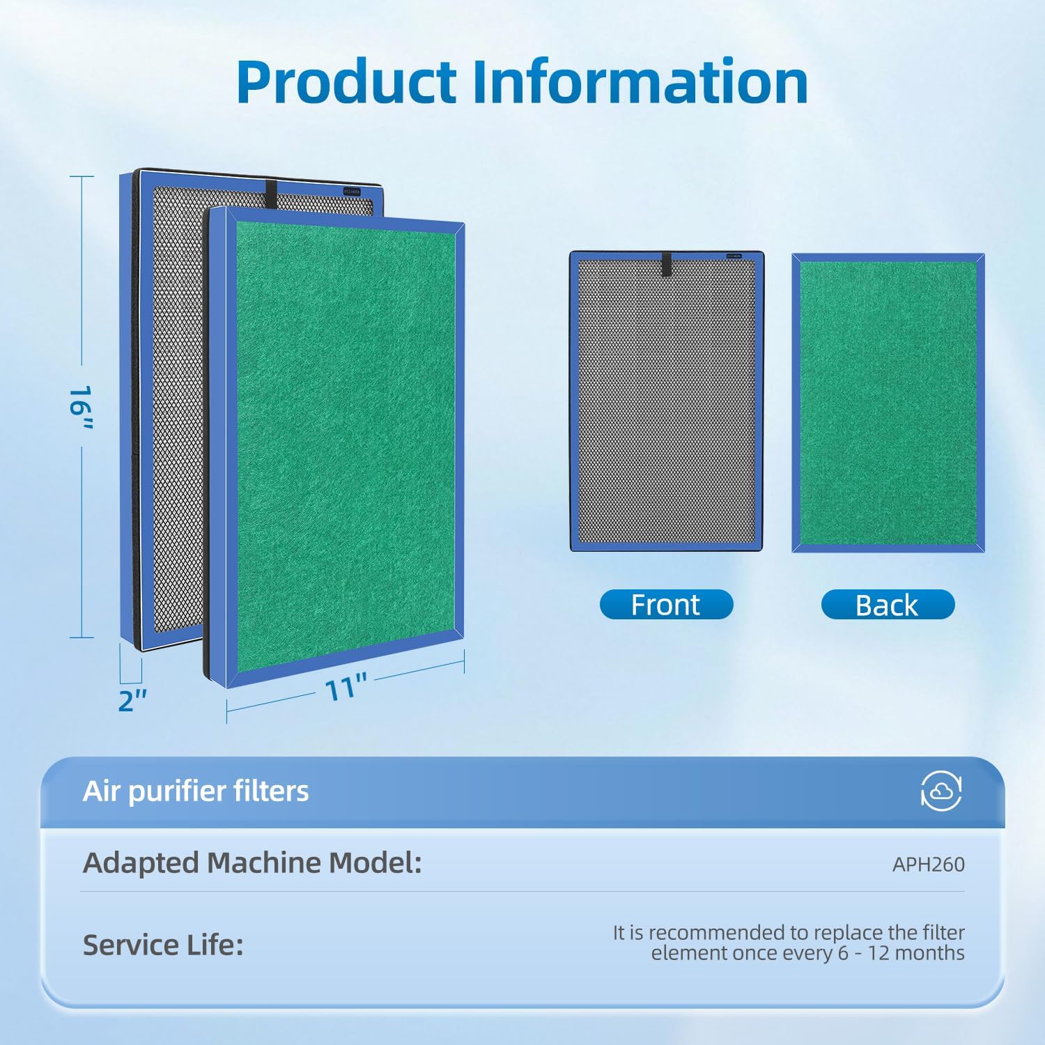 APH260 Replacement Filter Compatible with Pure Morning APH260 APH320 Air Purifiers,3-In-1 HEPA Activated Carbon(2-Pack) - Image 7