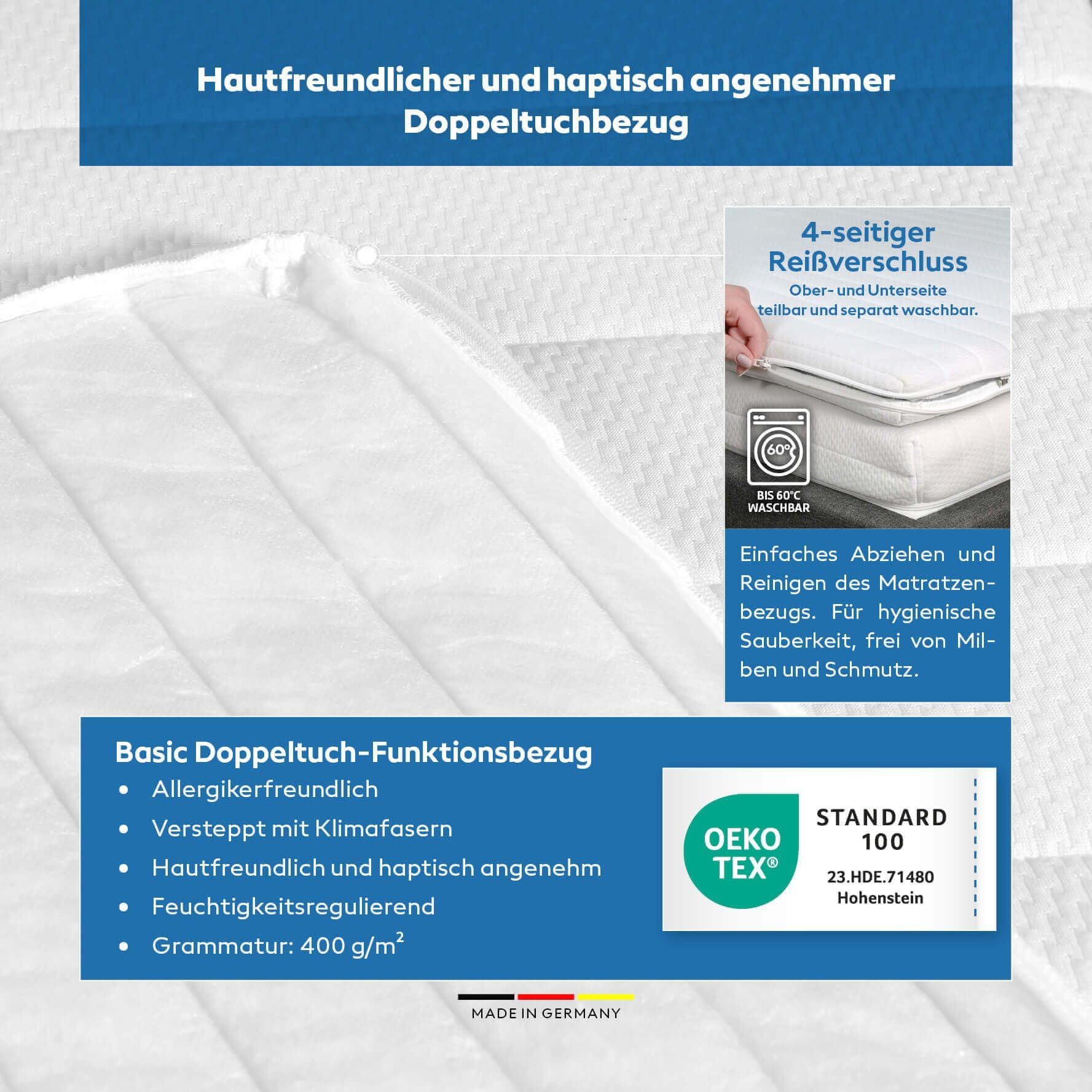 Visco Topper 100 x 200 cm – Suave y cálido – Memory Foam RG 50 – Öko-Tex® Standard 100 – Funda lavable a 60 °C – Cubrecolchón para canapé, sofá y cama – Fabricado en Alemania