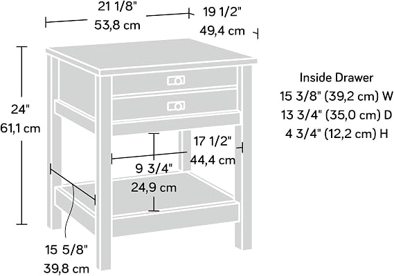 Sauder Cottage Road Nightstand, Farmhouse Style, Soft White with Oak Top