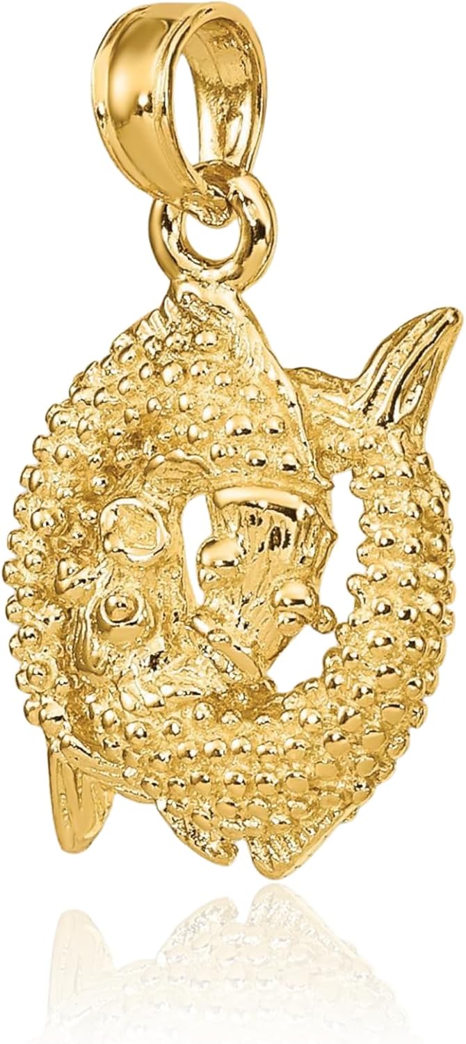 IceCarats 14K Solid Yellow Gold Small Pisces Zodiac Pendant Necklace 18.85mm 3/4 inch 3d Sculpted, Polished, Textured For Her