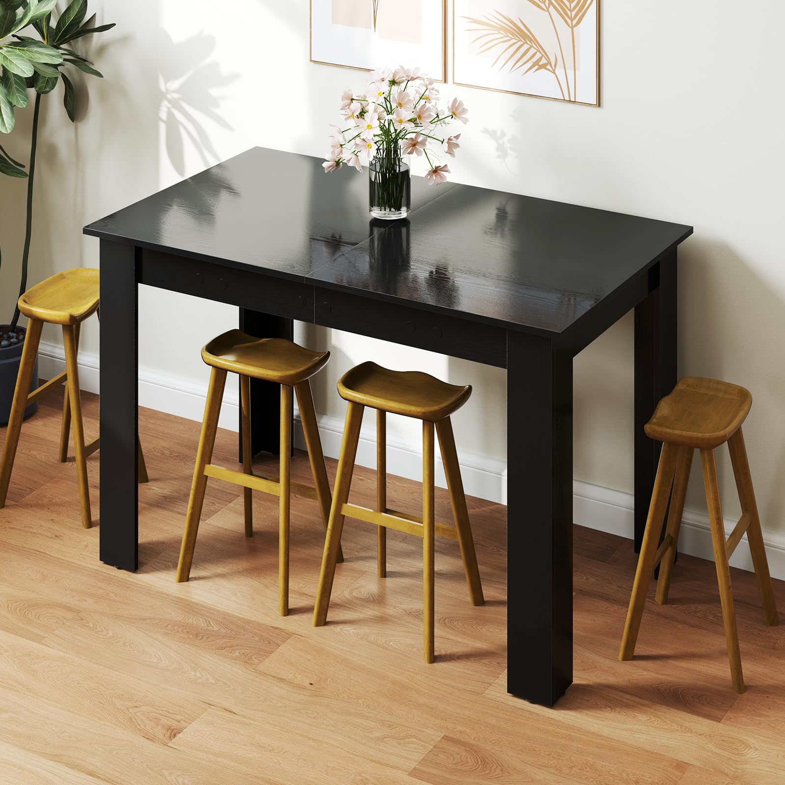 COSTWAY Tavolo Allungabile da Pranzo per 4-6 Persone, Tavolo Consolle Estensibile, Tavolo Moderno da Cucina, Soggiorno e Sala da Pranzo, 158 x 70 x 76 cm, Nero (Nero)