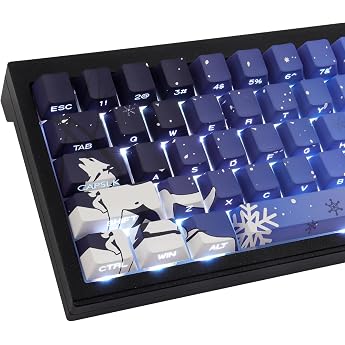 pbt keycaps 131 keys blue snow wolf keycaps double shot shine through side printed keycap cherry profile dye sublimation keycap for cherry mx switch ansi & iso layout mechanical keyboards