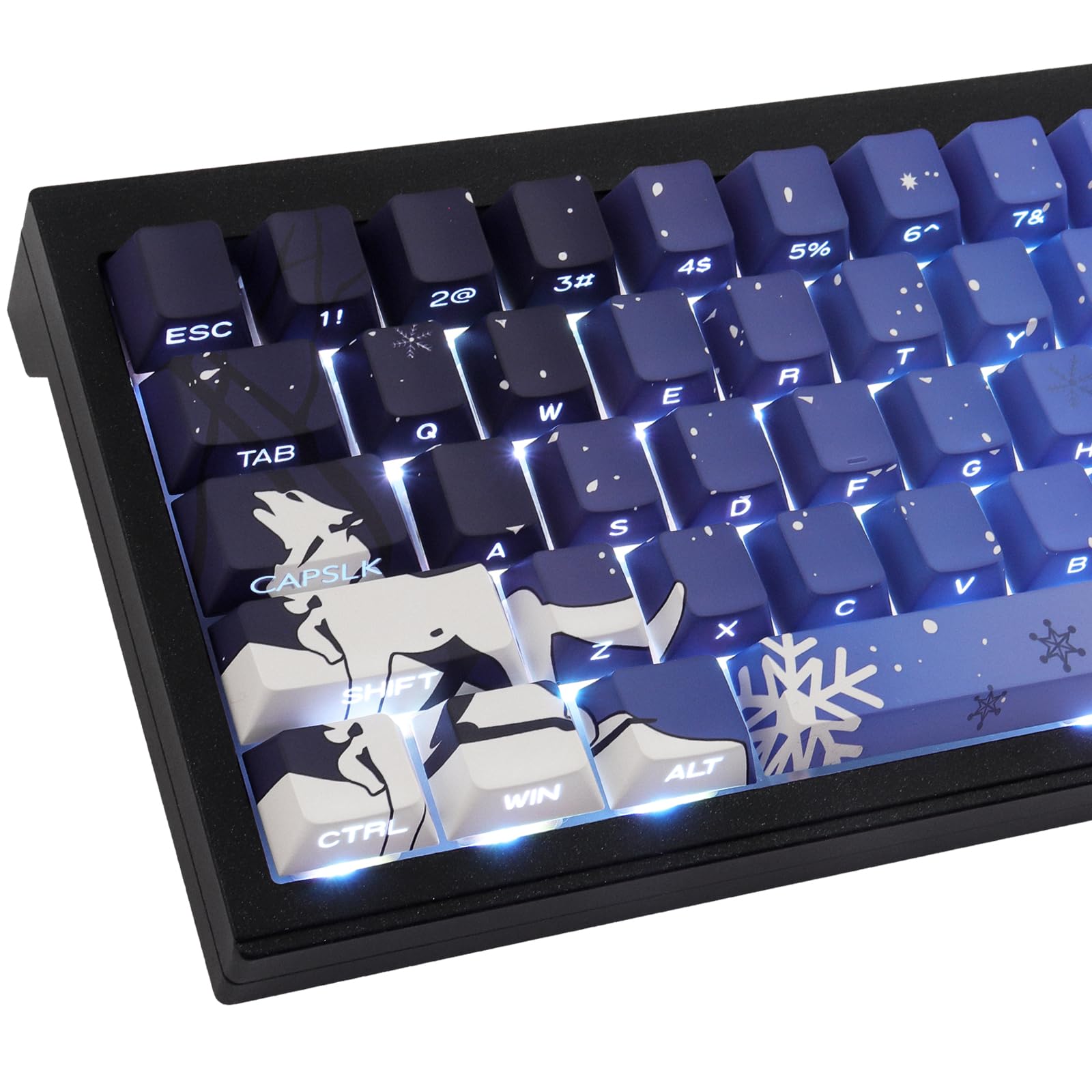 PBT Keycaps 131 Keys Blue Snow Wolf Keycaps, Double Shot Shine