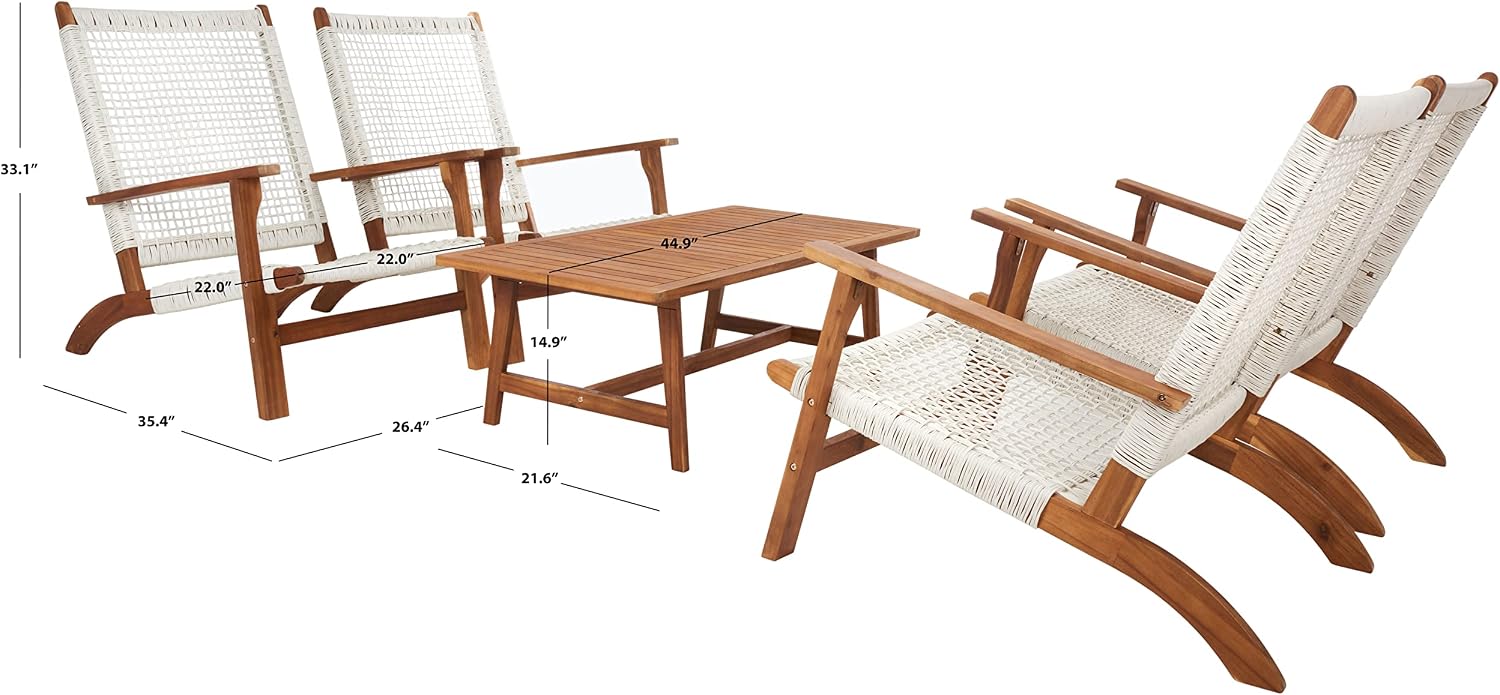 SAFAVIEH Outdoor Collection PAT7079 Conversation Set, Natural/White
