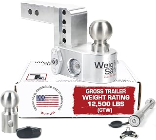 Weigh Safe Aluminum Adjustable Trailer Hitch - Towing Hitch with Built-In Tongue Weight Scale - Compatible with 2" Receivers - 4" Drop, Stainless Steel Tow Balls, 12,500 GTW, 2-Piece Lock Set