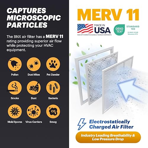 Miniatura 3 de BNX TruFilter - Filtro de aire MERV 11 de 16 x 25 x 1 pulgadas (paquete de 6)  Fabricado en Estados Unidos  Filtro de aire acondicionado