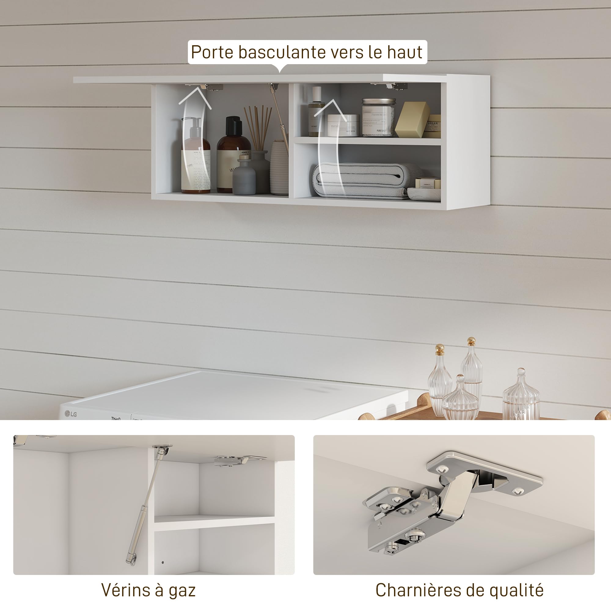 HOMCOM Armoire Murale de Salle de Bain, Meuble de Rangement Suspendu pour Salle de Bains avec Porte battante à charnières et Trois Compartiments, Meuble WC Suspendu, 80 x 25 x 30 cm, Blanc
