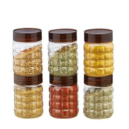 Steelo Plastic Kitchen Storage Container Set Kitchen Organiser Air Tight Container Set Fridge safe US FDA Approved PET Food Grade Heavy Duty Material, BPA Free (Brown, 200 ML, Pack of 6)