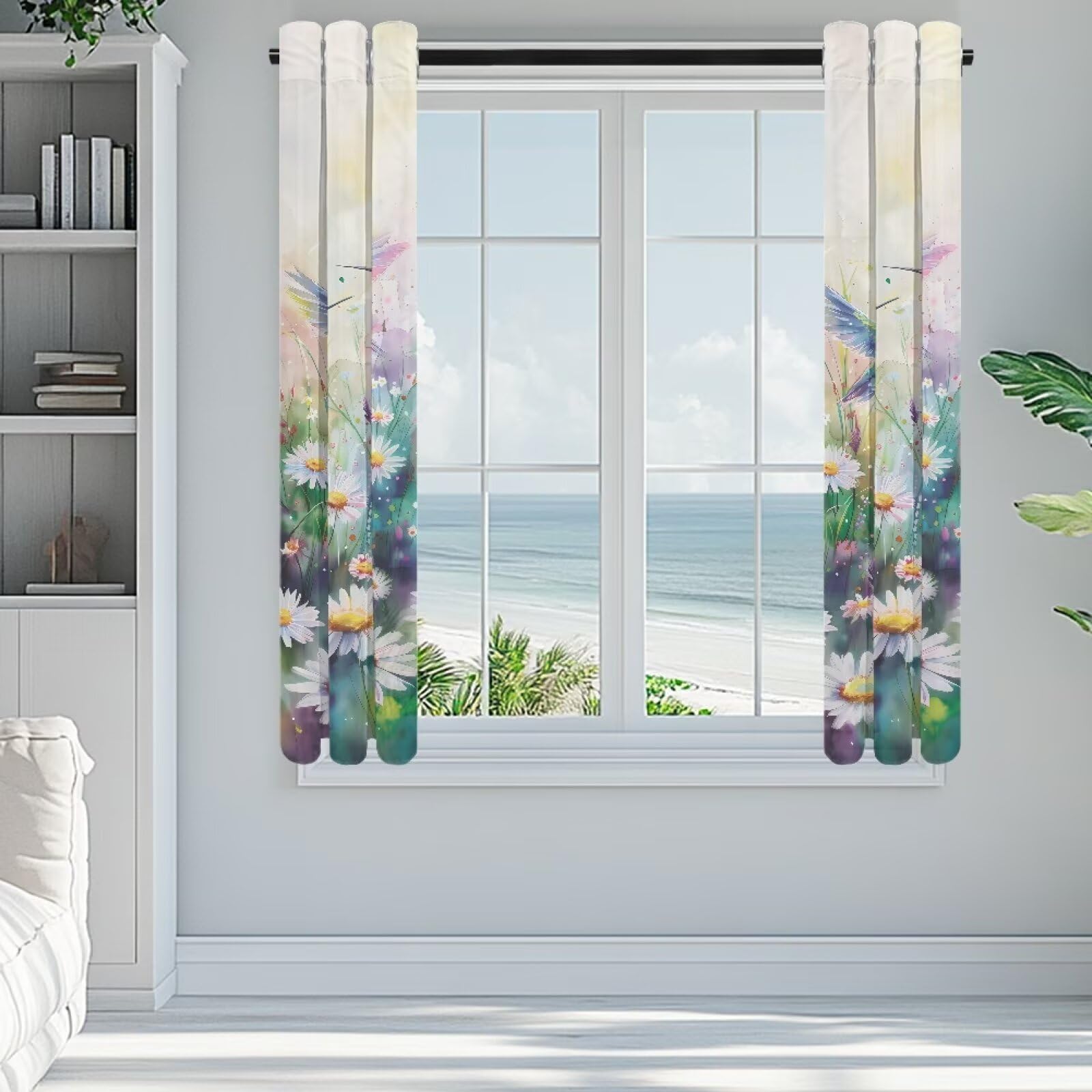 ZOUTAIRONG Black Out Curtains Daisy Hummingbirds Design Darkening Curtains for Living Room Thermal Insulated Grommet and Noise Reduction Window Drapes