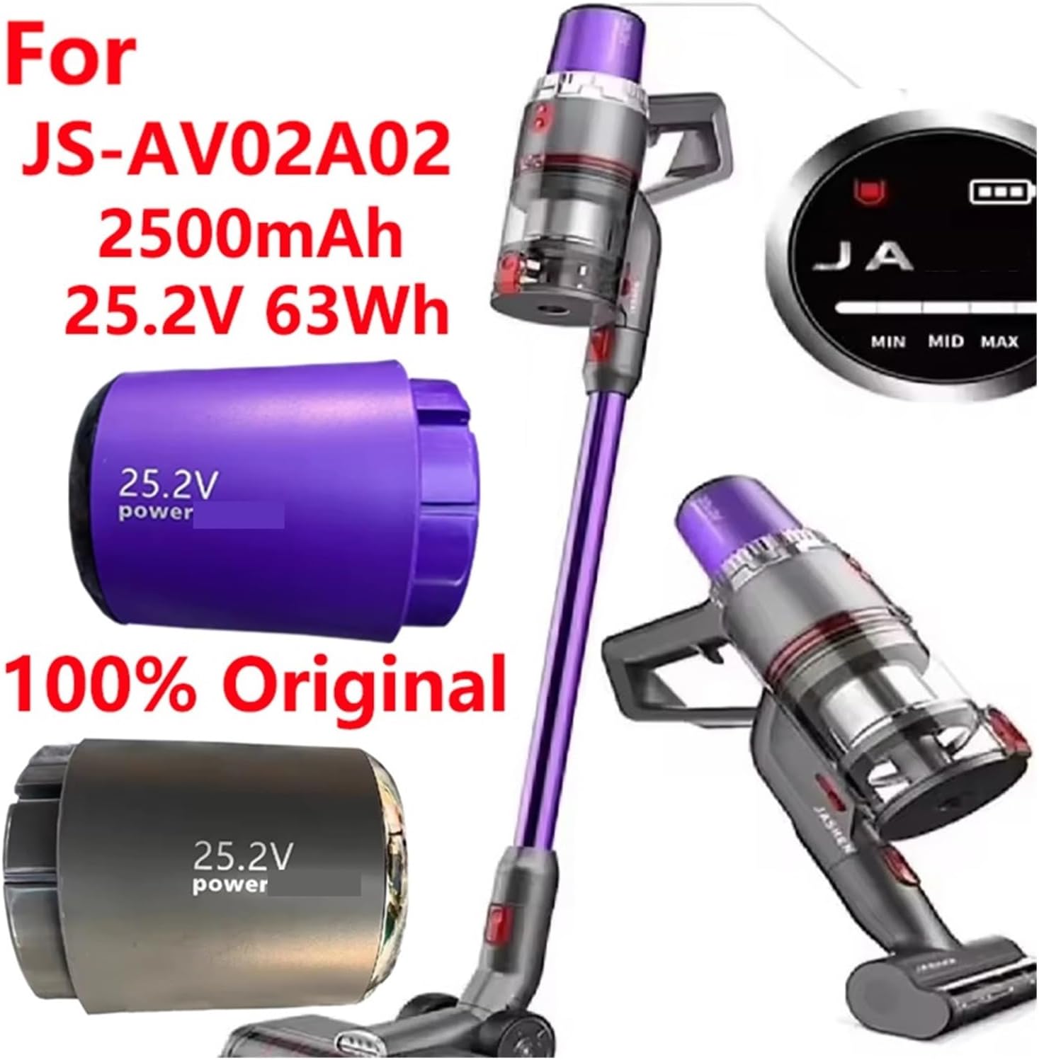 Vacuum Cleaner Battery Pack 2500mAh 25.2V 63Wh, Compatible For JASHEN, JS-AV02A02, Handheld Vacuum Cleaner Battery Replacement，Clean The Parts(B)