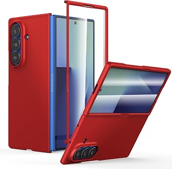 Cresee Case for Samsung Galaxy Z Fold 7 2025 with Built-in Cover Screen Protector, Phone Case Thin Hard Matte Polycarbonate Cover for Galaxy Z Fold7 - Red