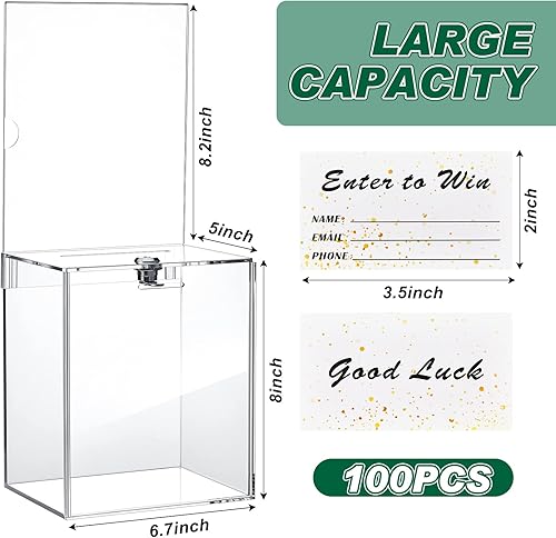 Miniatura 9 de Teling Caja de donación alta de acrílico con candado y placa de letrero, caja de sugerencias segura con placa de letrero y 100 tarjetas de boletos