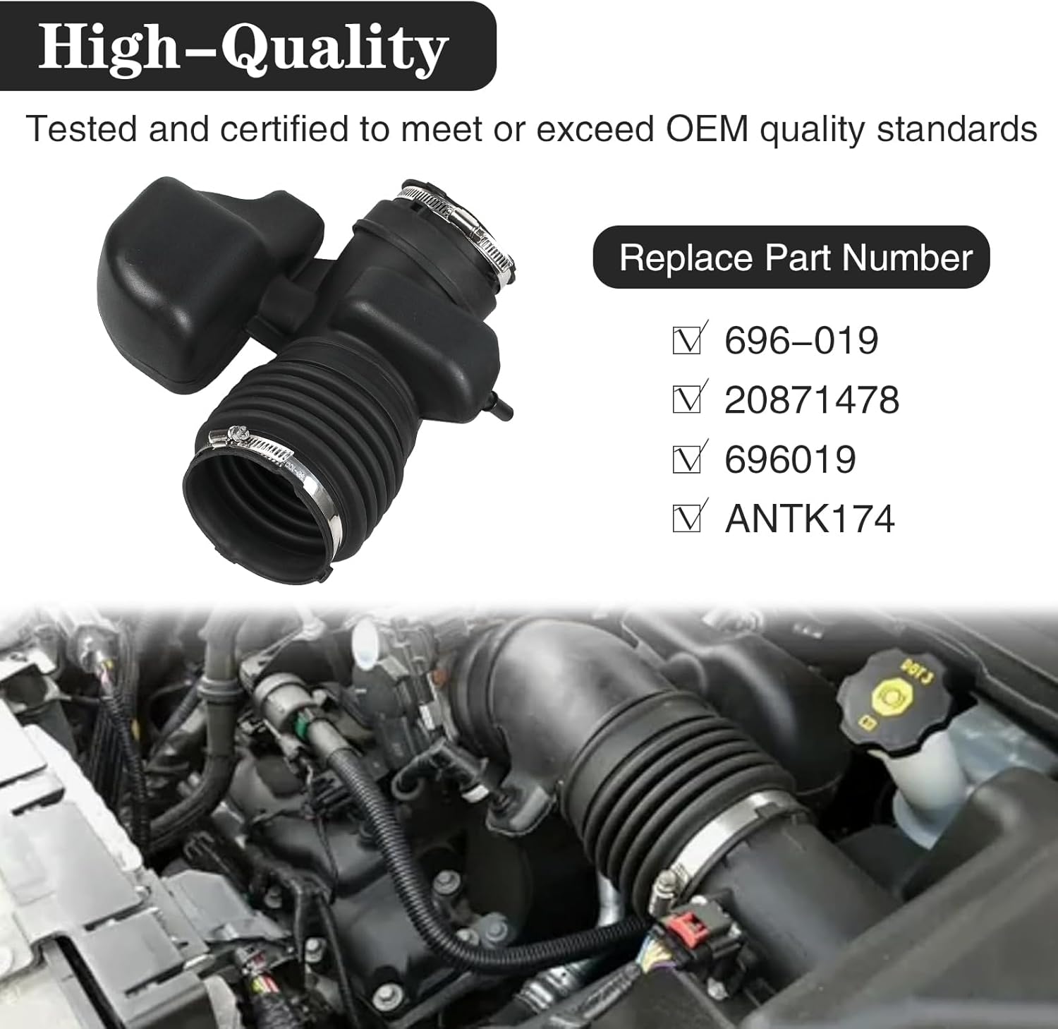 Engine Air Intake Hose 696-019 Fit for 2012-2017 Chevy Traverse GMC Acadia Buick Enclave 3.6L V6 DOHC Replace 20871478 696019 696-019