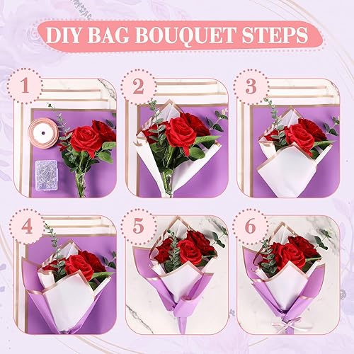 Miniatura 4 de Ctosree 242 piezas de accesorios de ramo de flores para dinero, 80 hojas, papel de regalo de flores, borde dorado con alfileres de ramo, cinta de