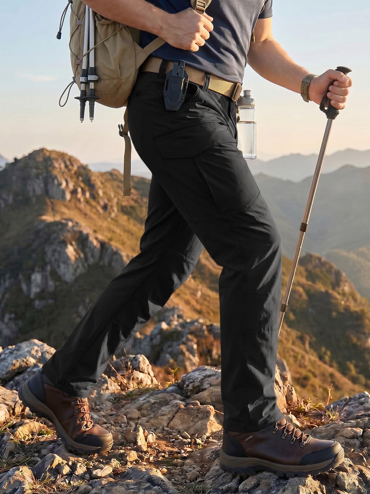 Runcati Pantalon d'extérieur pour homme - Imperméable - Respirant - Léger - Avec plusieurs poches - Fermeture éclair - Séchage rapide