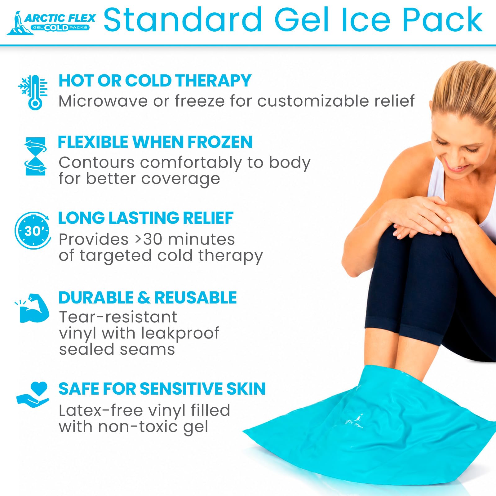 Arctic Flex Bolsas de hielo reutilizables para lesiones – Paquetes flexibles de frío caliente – Envoltura de hielo de gel de terapia con correas – Tobillo, codo, rodillas, pie, brazo de cadera,