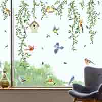 Autocollant Fenêtre Vigne Feuilles Vertes 116x38cm - Statique Réutilisable, Anti-Collision Oiseaux, Décoration