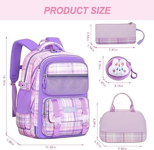 Miniatura 2 de Juego de mochila kawaii, bolsa para laptop a cuadros de 17 pulgadas, mochila de doble hombro de gran capacidad, Estilo6-púrpura, Tamaño único