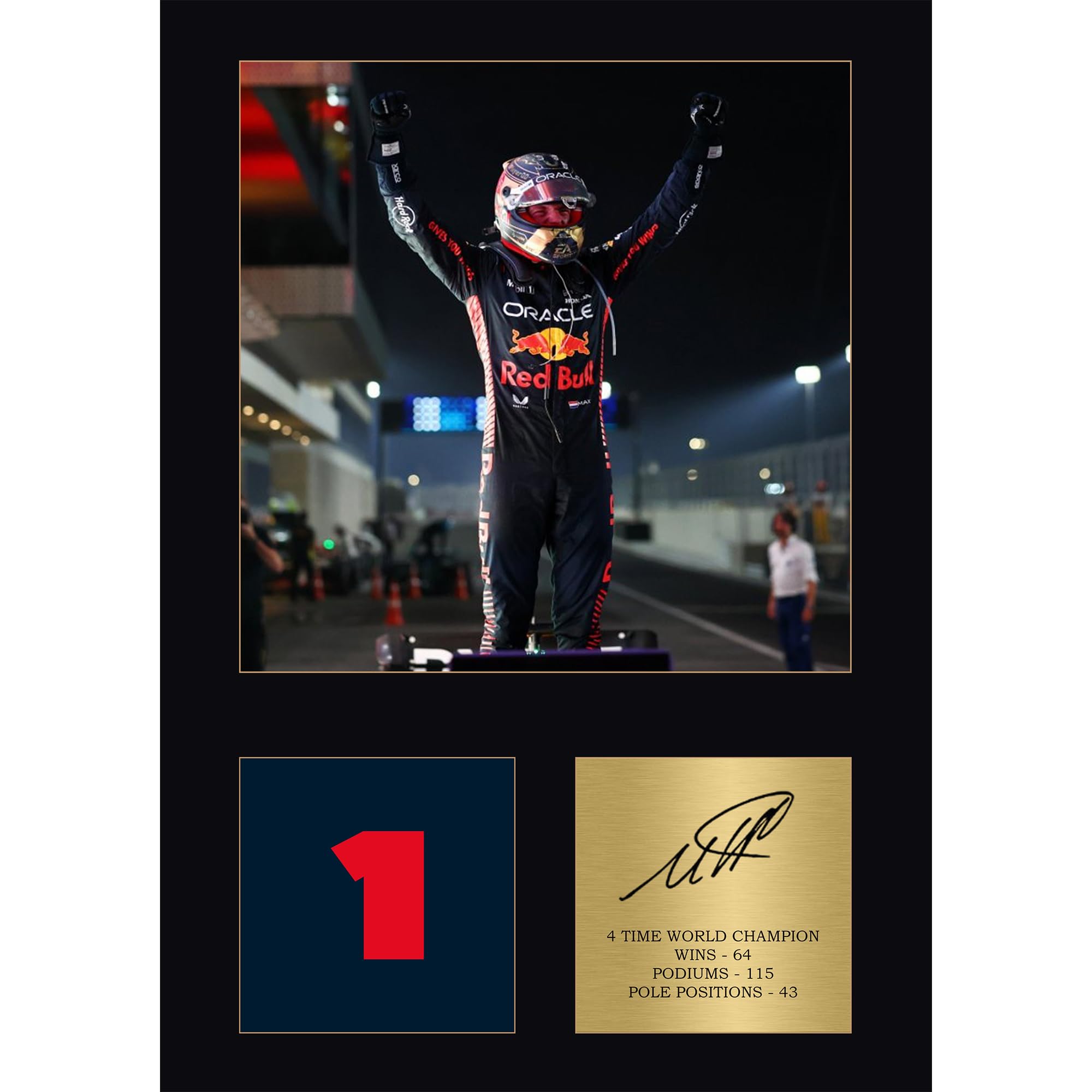 Max Verstapen Gift Signed A4 Print Display Framed Formula 1 Gifts Digitally Reproduced Signature Gift For Formula 1 Fans Red Bull Formula 1 Team (Framed)