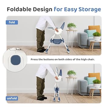 6 in 1 High Chairs for Babies and Toddlers,Portable Foldable High Chair with Wheels& Pu Cushion, Adjustable Height, Reclining Seat, 5-Point Safety Harness, Removable Tray