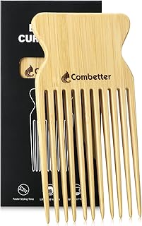 Combeter Bamboo Hair Pick Comb for Thick Curly Hair & Beard – Eco-Friendly Anti Static Afro Pick Wooden Comb for Detangling & Styling for Men, Women & Kids