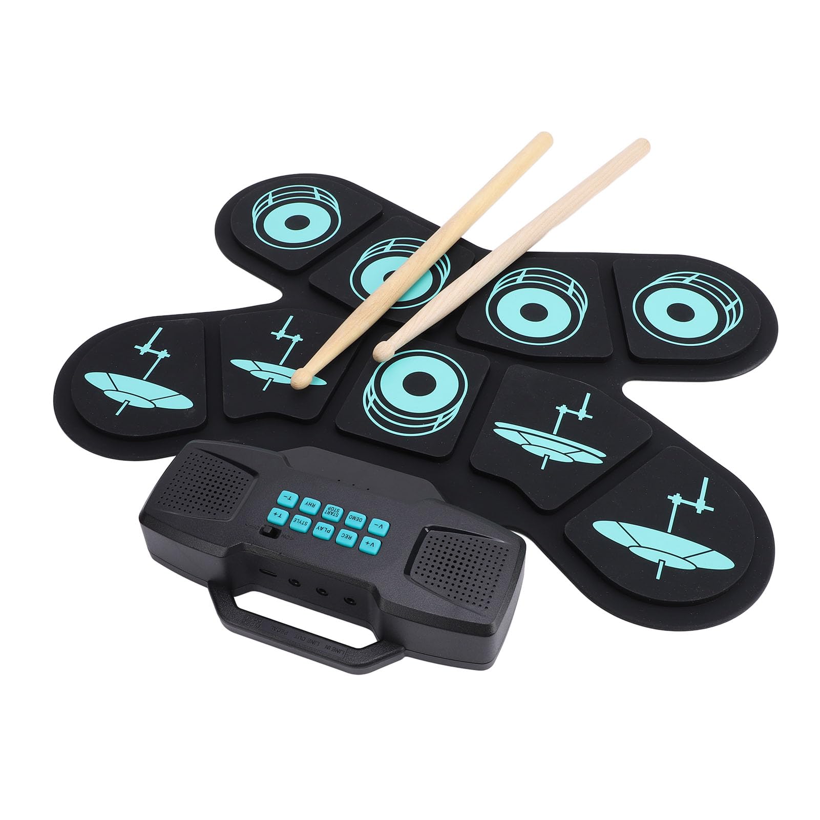 Pad de Batería Electrónica WG500 con Baquetas, 9 Pads, Parlantes Duales, Resistente Al Agua, 10 Kits de Batería, 10 Canciones de Demostración, 8 Horas de Reproducción, 7 Tonos,