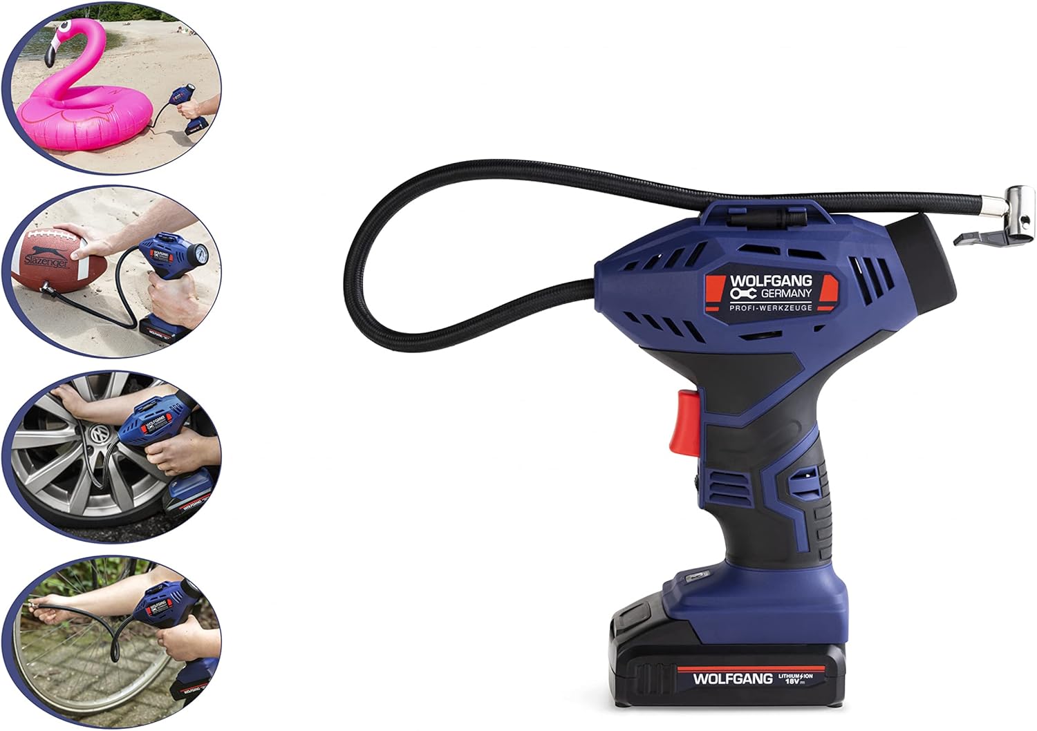 WOLFGANG 18V Portable Electric Air Compressor in various use scenarios