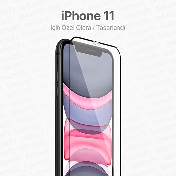 Teknoft iPhone 11 için Kolay Kurulum Kitli Takılırken Camın Altında Kesinlikle Toz Bırakmayan Ekstra Güçlendirilmiş Tam Koruma Sağlayan Pürüzsüz Lazer Kesim Premium Ekran Koruyucu Kırılmaz Cam