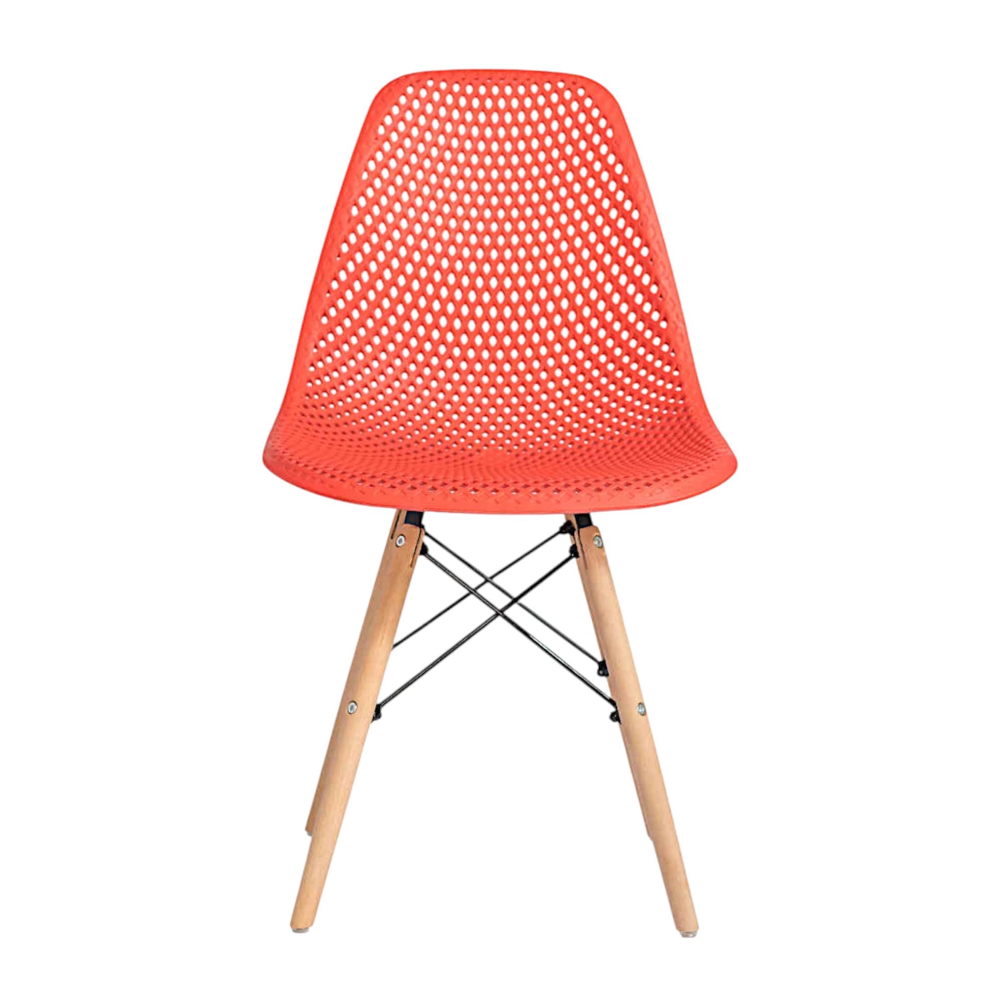 Sillas de Comedor Modernas Diseño Nórdico con Asiento de Polipropileno Ecológico y Patas de Haya Maciza con Refuerzo Metálico (4, Rojo, Pack de 4 sillas)