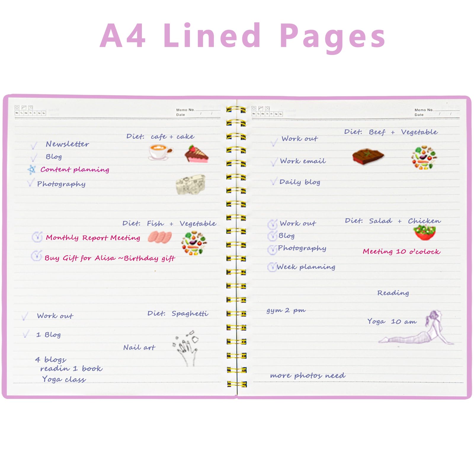 A4 Notebook, Lined Wirebound Spiral Notebook,110Pages /55 Sheets for Writing,100gsm Thick Paper, Waterproof Hardcover,Ruler - Image 2