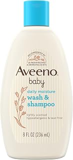 Aveeno Baby Daily Moisture Gentle Body Wash & Shampoo with Oat Extract, 2-in-1 Baby Bath Wash & Hair Shampoo, Tear- & Paraben-Free for Hair & Sensitive Skin, Lightly Scented, 8 fl. oz