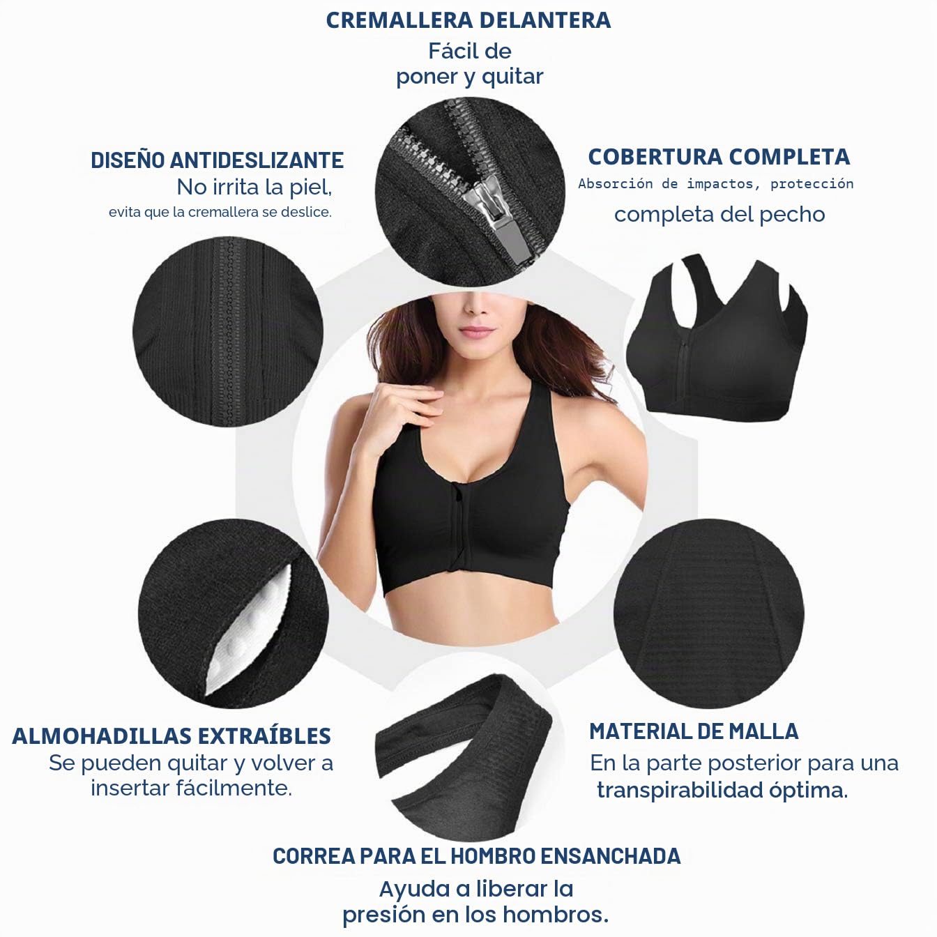 Tuopuda Sujetador Deportivo con Cremallera para Mujer De Entrenamiento De Alto Impacto Mujer Cierre Delantero Sujetador Deportivo Post Operatorio con Soporte de Espalda